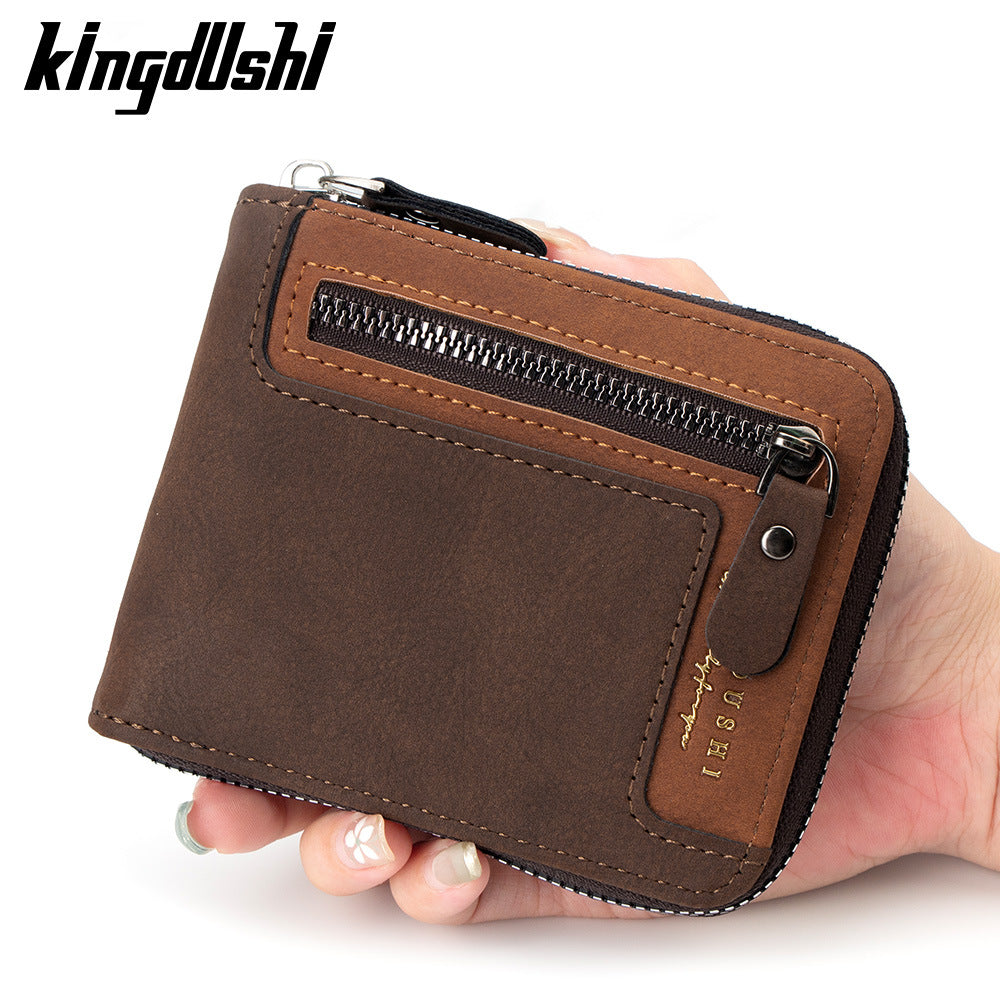 Men's Retro Short Stitching Multiple Slots Zipper Men's Wallet