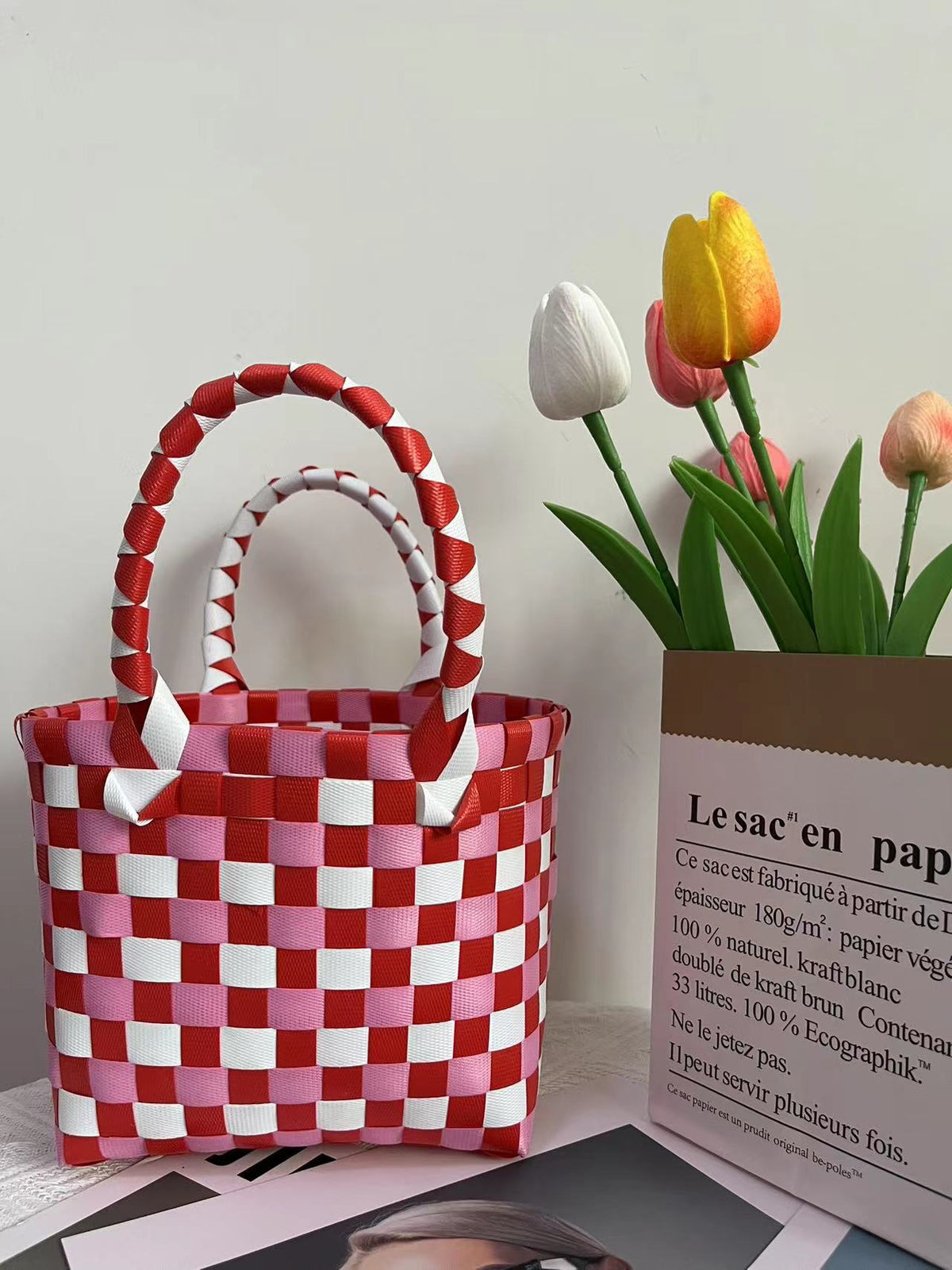 Basket Niche Color Plaid Hand Gift Small Square Bags