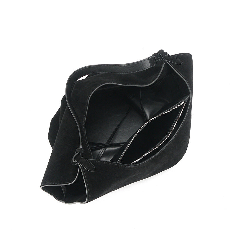 Single Frosted Cowhide Suede Dumpling Niche Bucket Bags