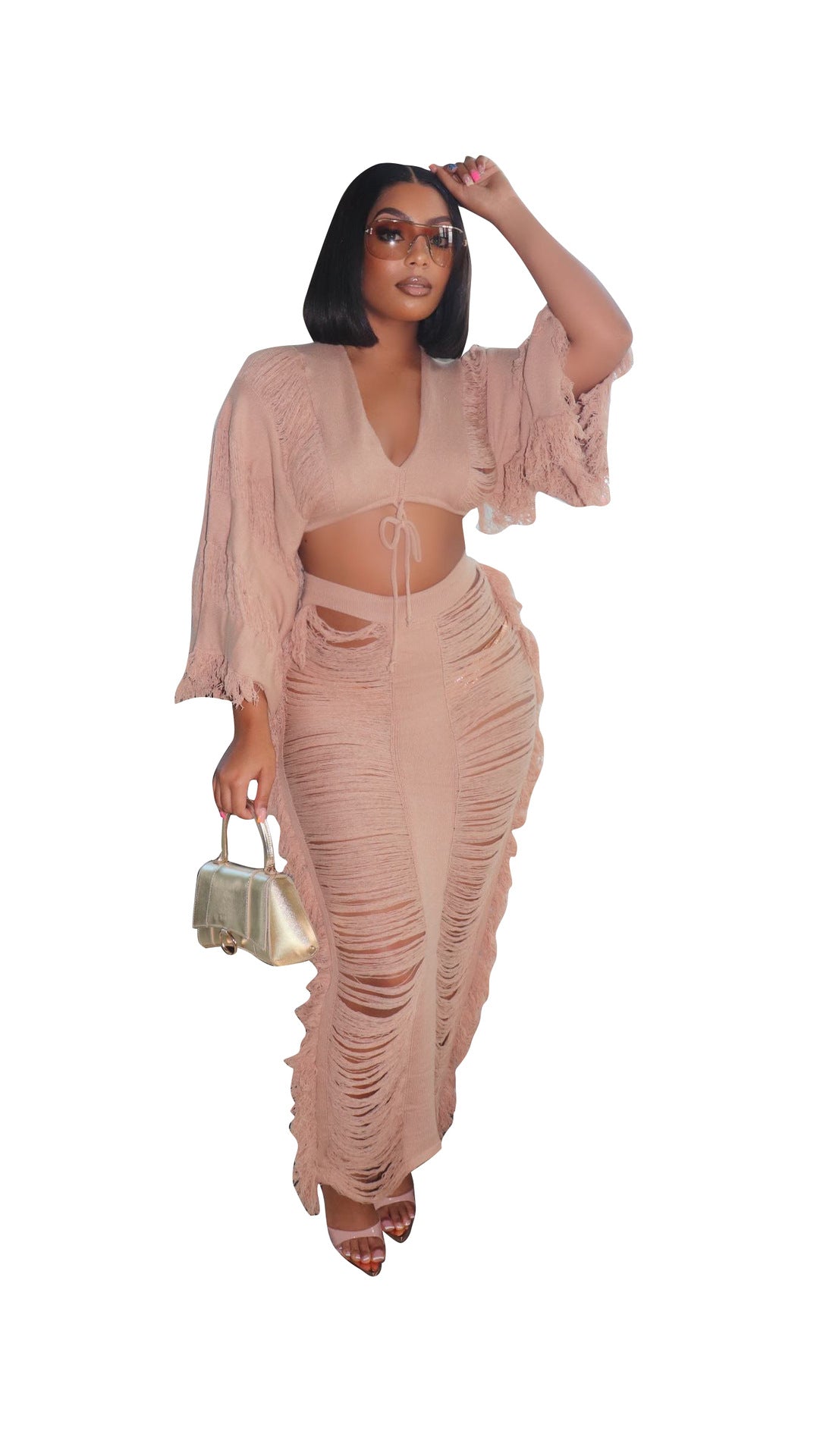 Women's Casual Knitted Hollow Long Sleeve Suits