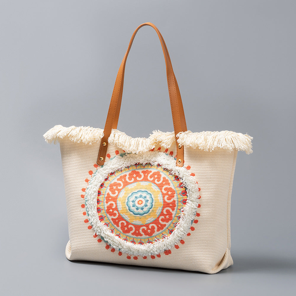 Women's Ethnic Style Tassel Canvas Large Capacity Seaside Women's Handbag