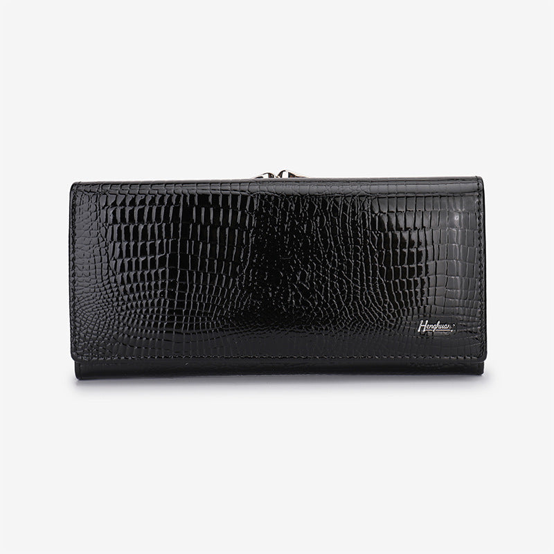 Women's Long Leather Crocodile Patent Multifunctional Clutch Ladies Wallet