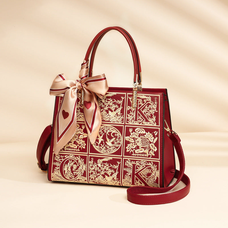 Women's Leather Chinese Style High Sense Bridal Wedding Bags