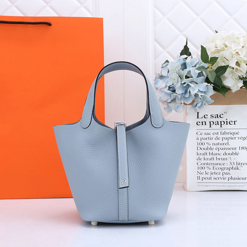 Women's Genuine Leather Vegetable Basket Bride Litchi Grain Bags