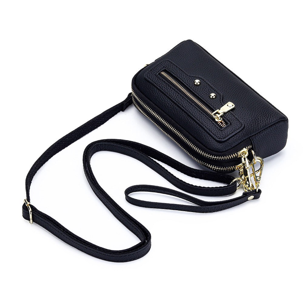 Women's Layer Cowhide Double Zipper For Multifunctional Clutch Women's Messenger Bag