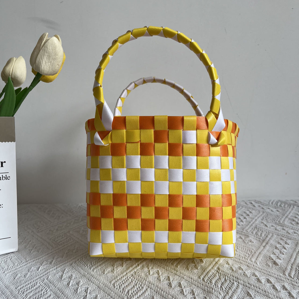 Basket Niche Color Plaid Hand Gift Small Square Bags