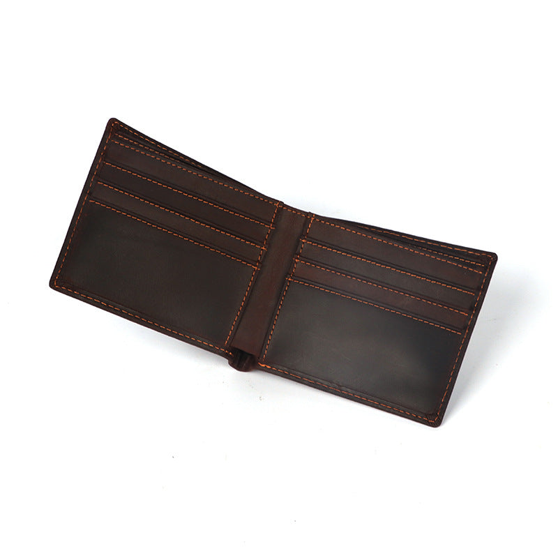 Men's Mattes Crazy Horse Leather Distressed Retro Simple Short Two Fold Men's Wallet
