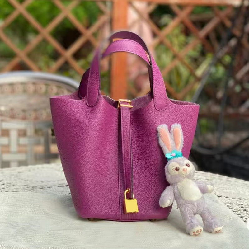 Women's Genuine Leather Vegetable Basket Bride Litchi Grain Bags