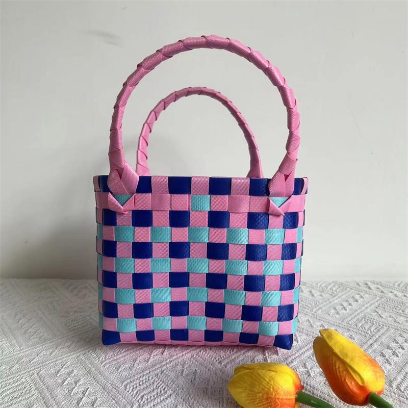 Basket Niche Color Plaid Hand Gift Small Square Bags