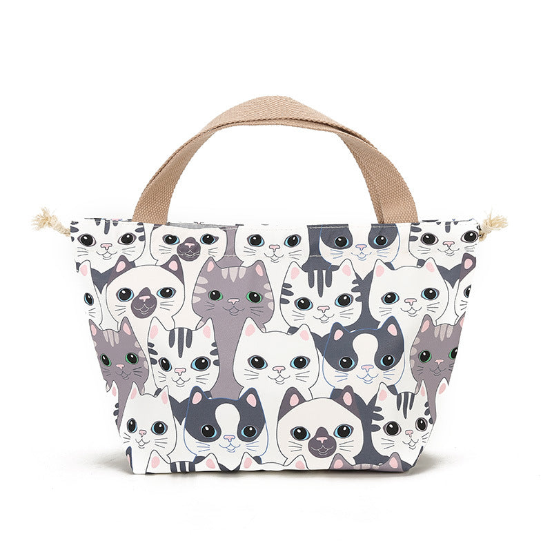 Women's Cat Drawstring Makeup Storage Waterproof Style Lunch Box Fashion Bags
