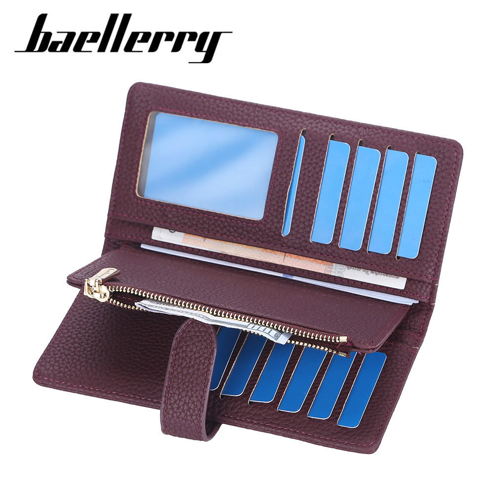 Women's Long Korean Style Multiple Slots Zipper Lychee Ladies Wallet