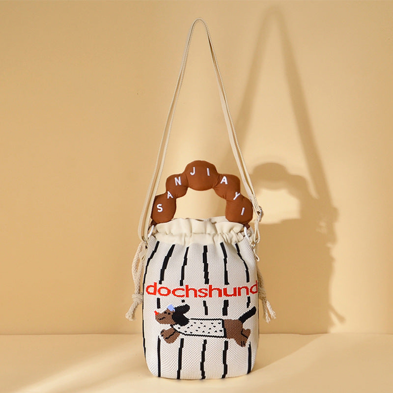 Woven Jacquard Female Drawstring Pocket Cartoon Knitted Wool Flying Phone Bags