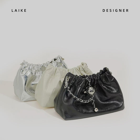 Women's Leather Folds Cloud Fashionable First Layer Shoulder Bags