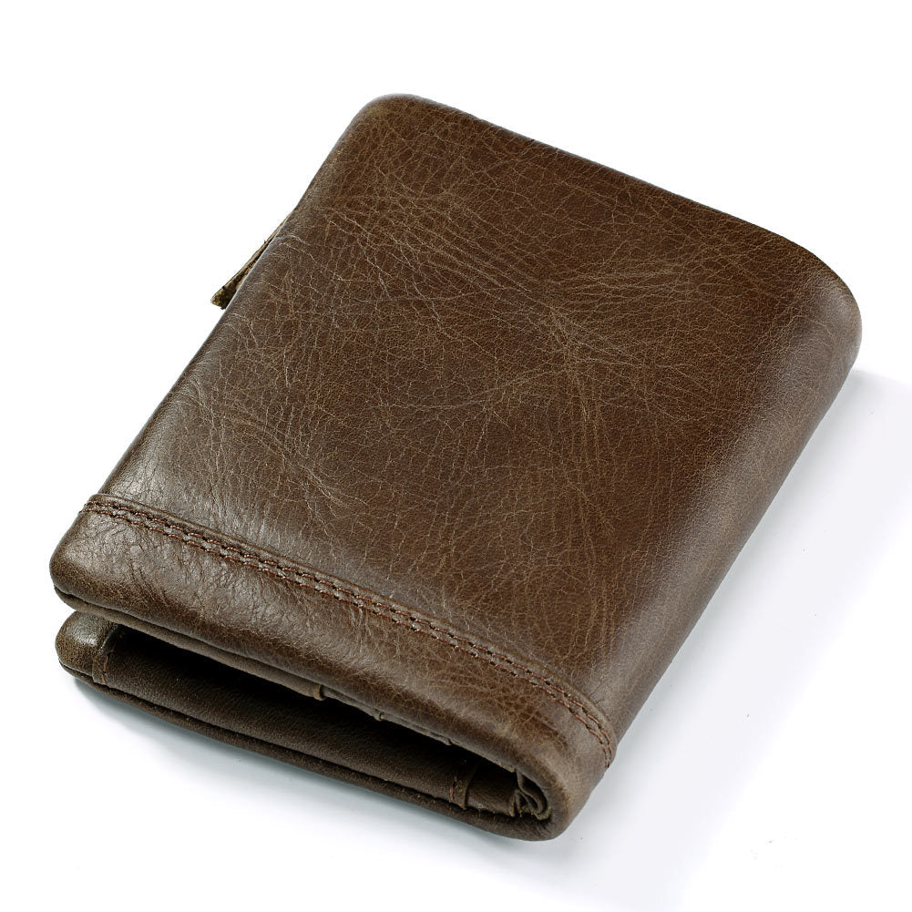 Men's Zipper Pocket First Layer Cowhide Short Purses