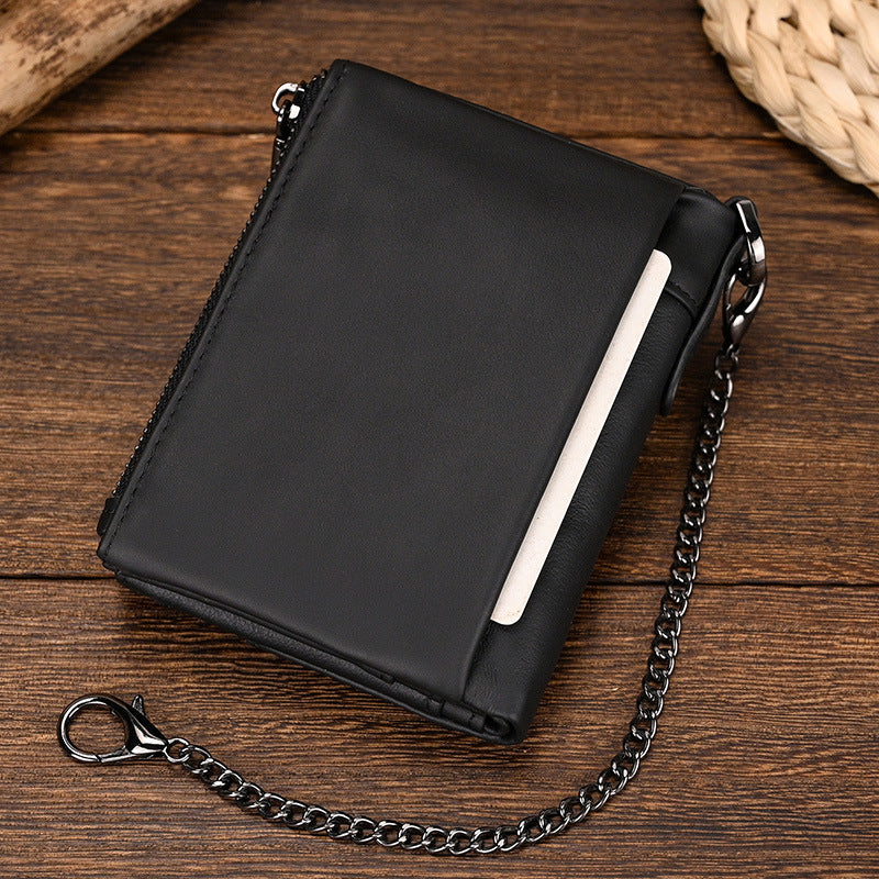 Women's & Men's & Swiping Cowhide With Iron Chain Men's Wallets