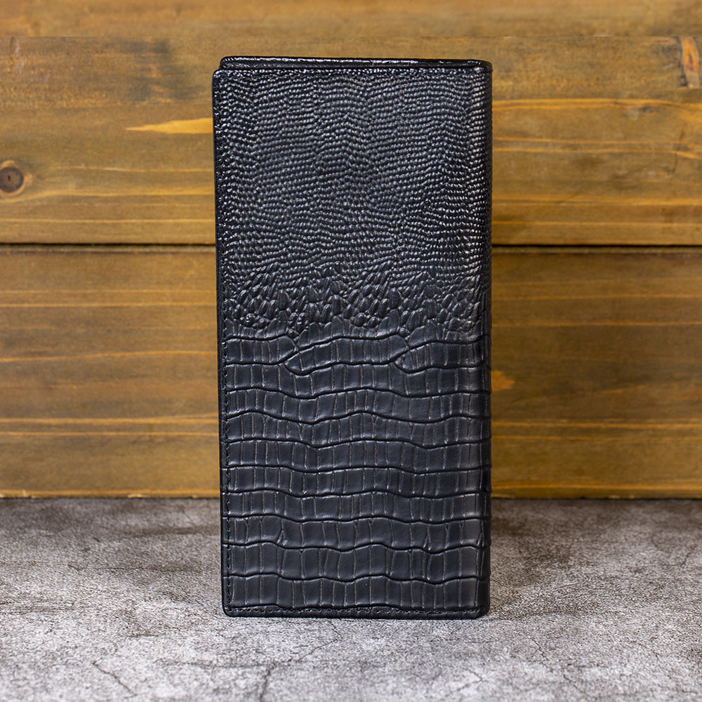 Men's Retro Long Top Layer Cowhide Crocodile Pattern Genuine Leather Soft Men's Wallet