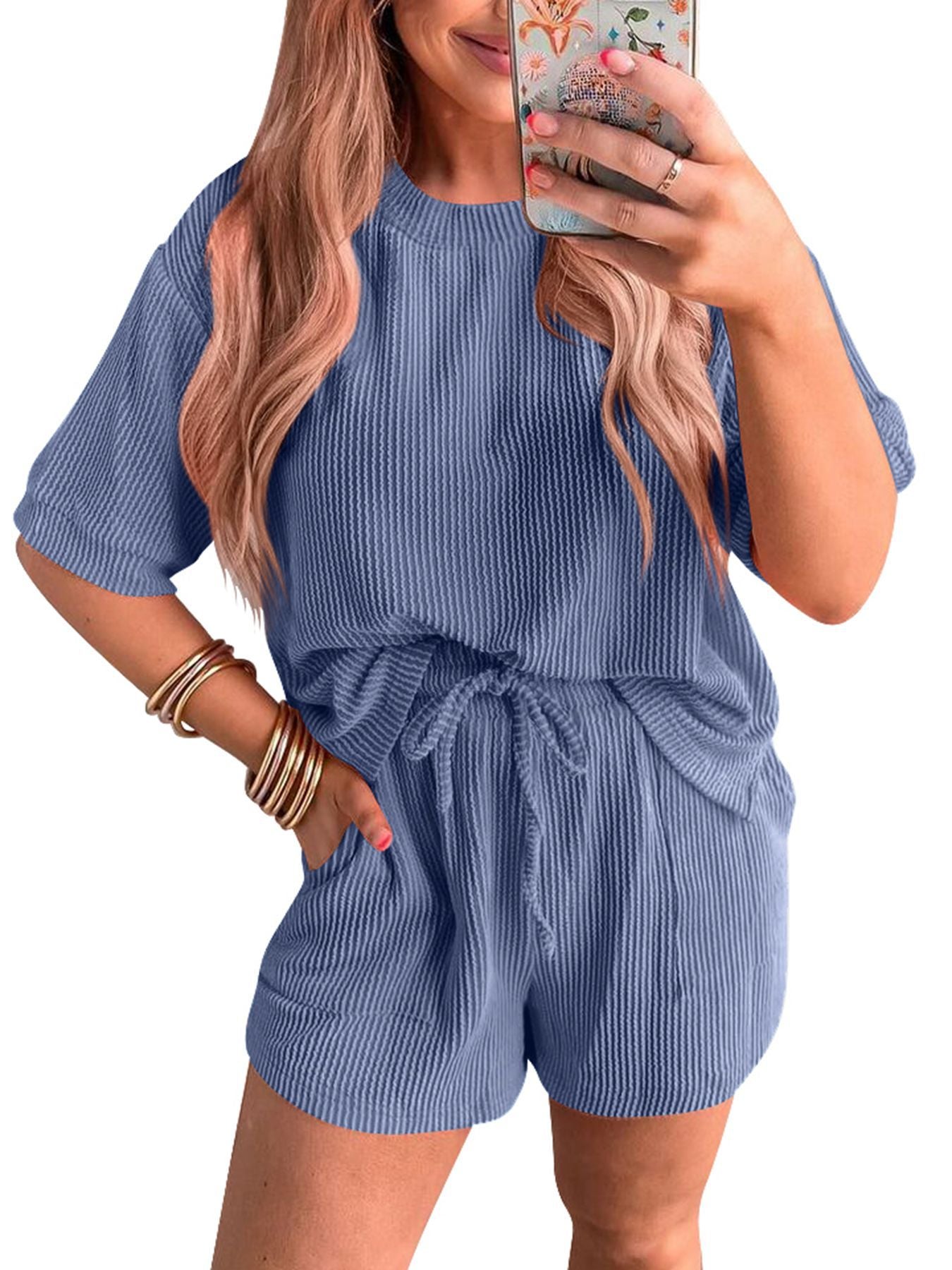 Women's Twist Strip Sleeve Drawstring Casual Suits