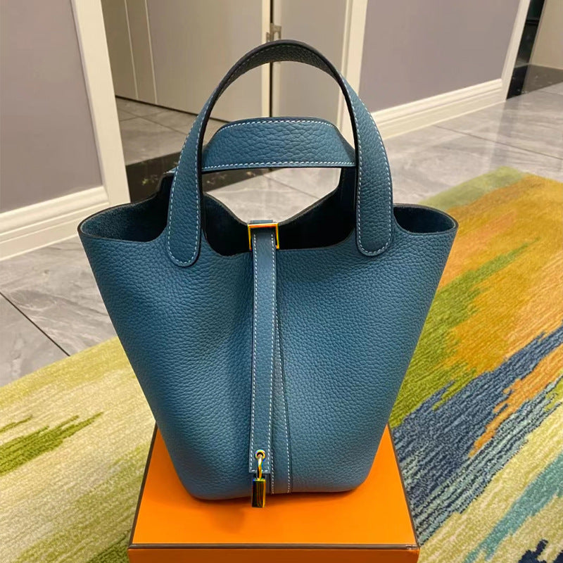 Women's Genuine Leather Vegetable Basket Bride Litchi Grain Bags