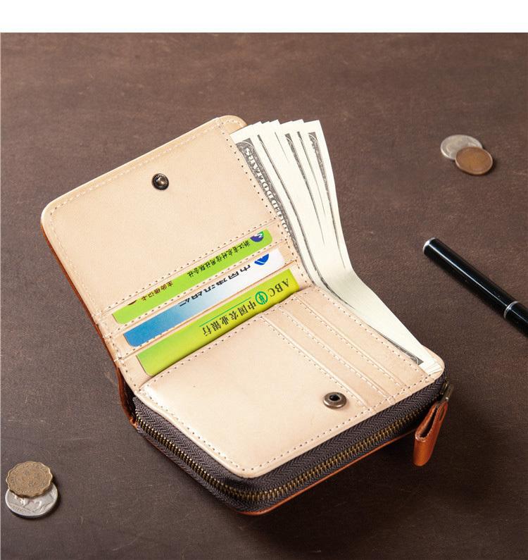 Men's Cowhide Short Genuine Vertical Zipper Green Purses