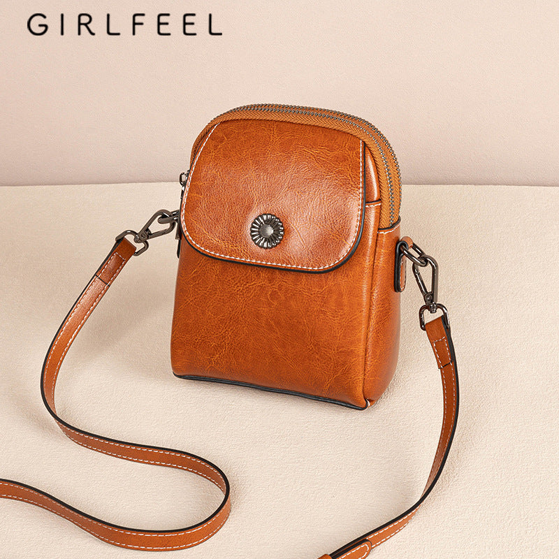 Women's Fashionable Genuine Leather Cattlehide Fashion Mobile Crossbody Bags