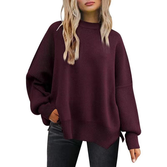 Women's Batwing Long-sleeved Autumn Knitted Side Slit Sweaters