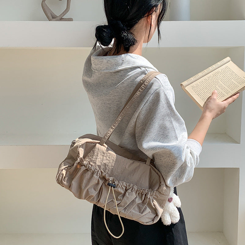Niche Nylon Drawstring Large Capacity Pleated Shoulder Bags