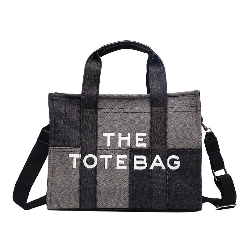 Women's Stitching Contrast Color Jean Large Capacity Handbags