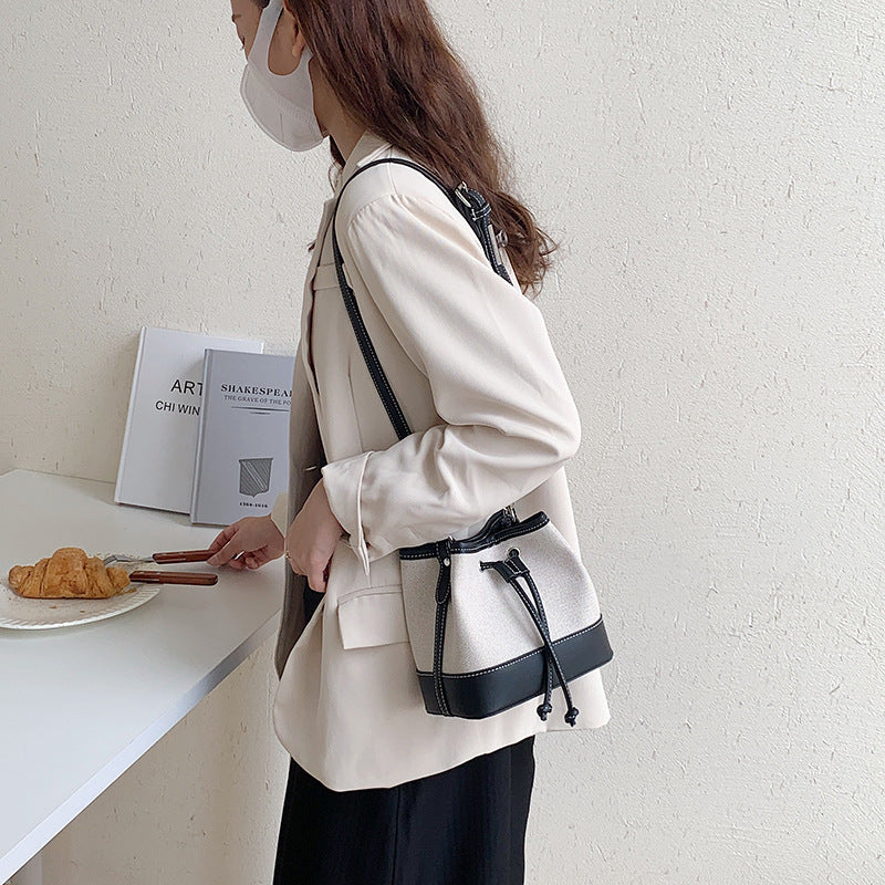 Women's Korean Style Canvas Artistic Stitching Design Crossbody Bags