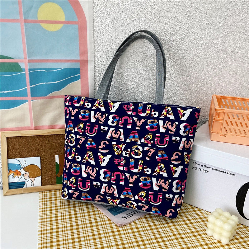 Women's Canvas Large Capacity Printed Korean Style Women's Shoulder Bag
