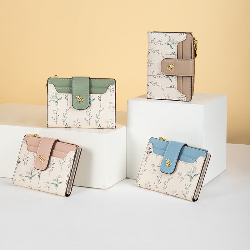 Women's Short Korean Style Printed Zipper Hasp Folding Bags