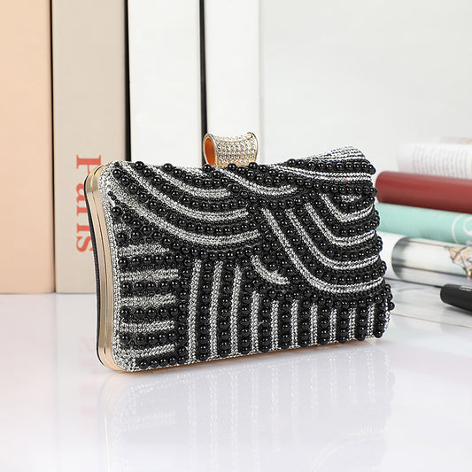 Dinner Fan Pearl Black White Female Evening Bags
