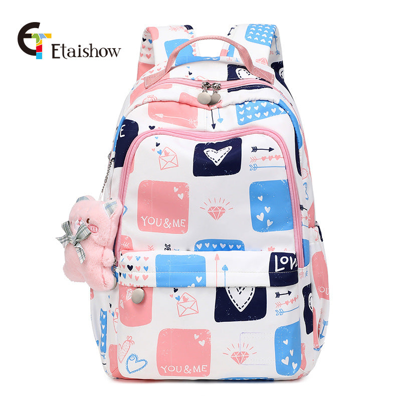 Women's For Junior Cute Cat Print Large Backpacks