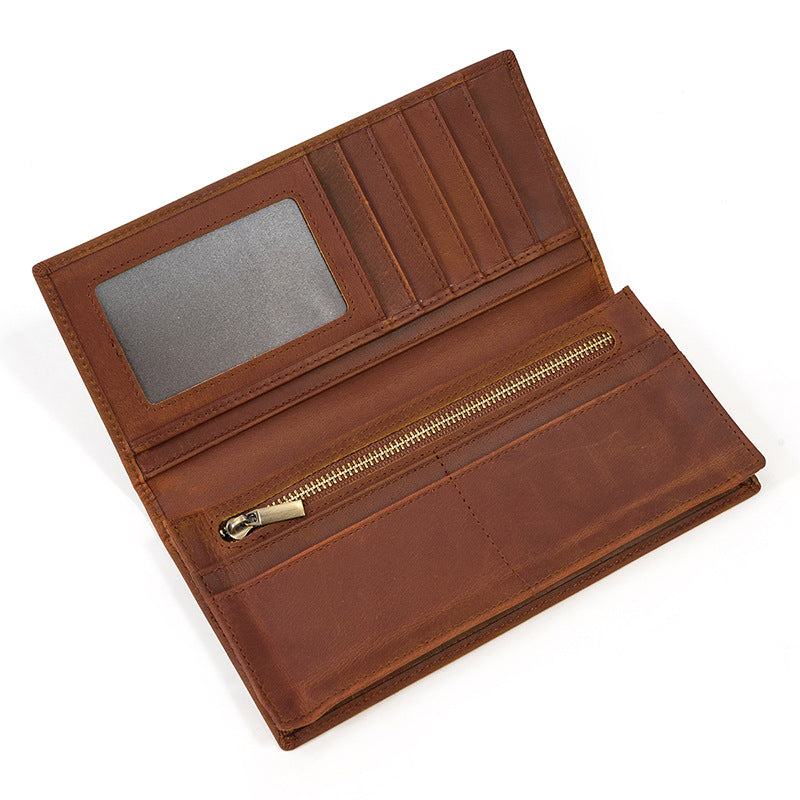 Men's First Layer Cowhide Retro Long Multiple Men's Wallets