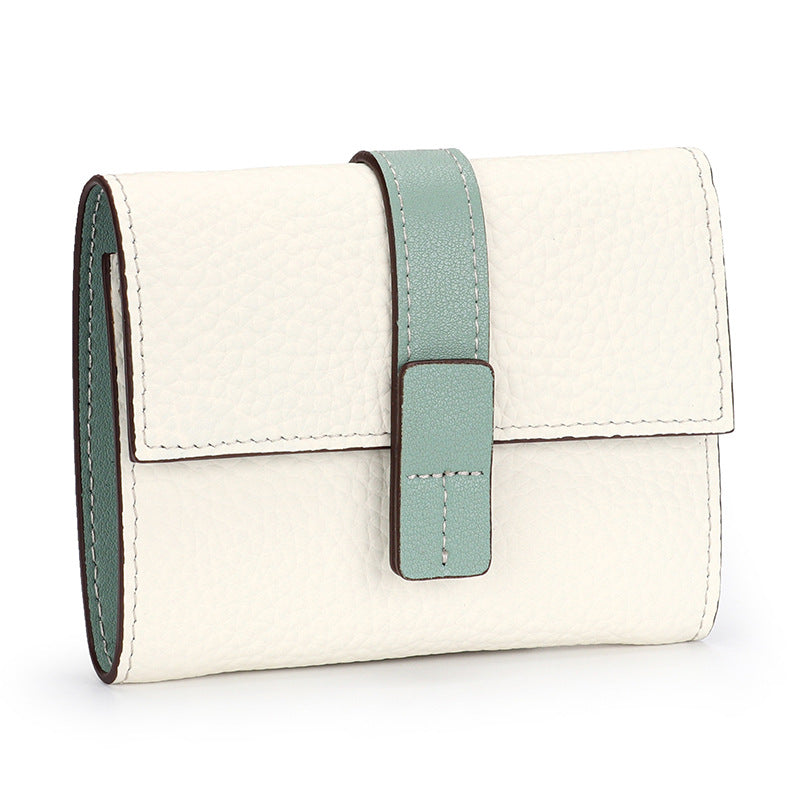 Women's Contrast Color First Layer Cowhide Hand-held Ladies Wallets