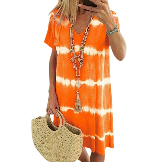 Women's Summer Striped Print Sleeve Dress Shorts