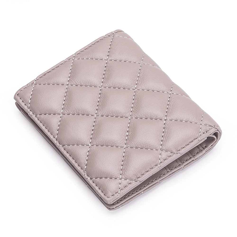 Women's Leather Short Sheepskin Diamond Style Fold Ladies Wallet