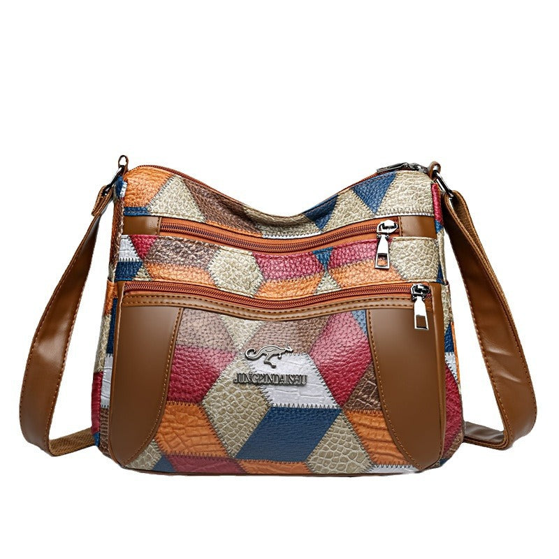 Women's Leather Fashion Trend Blype Colored Mosaic Personalized Women's Shoulder Bag