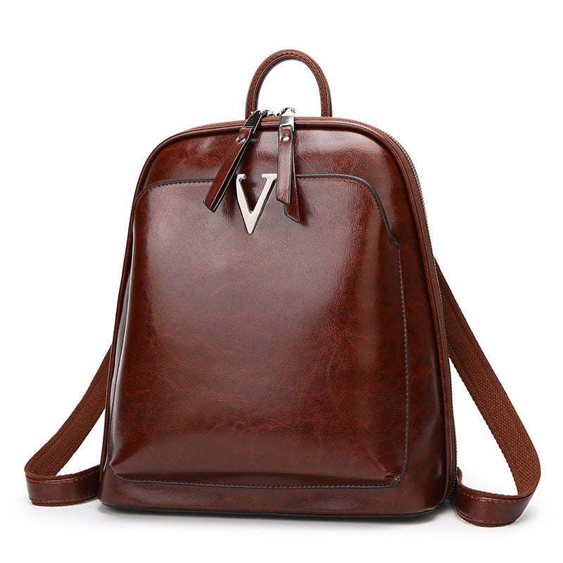 Women's Leather Fashion Oil Wax Cowhide Vintage Backpacks