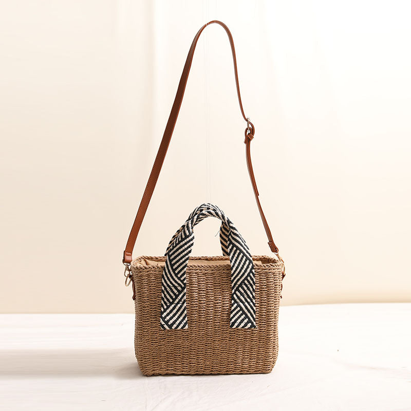 Versatile Straw Solid Color Woven Vacation Style Beach Crossbody Bags