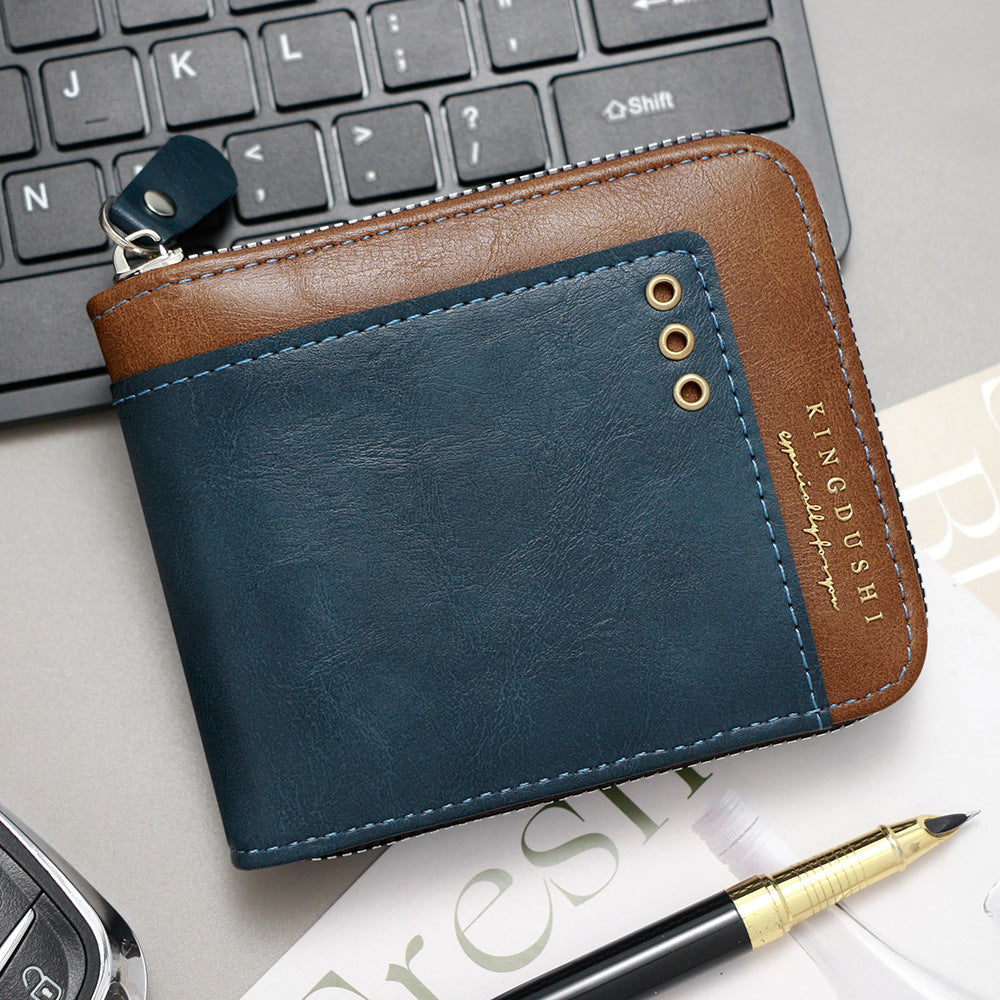 Men's Contrast Short Multiple Slots Chain Hinge Men's Wallet