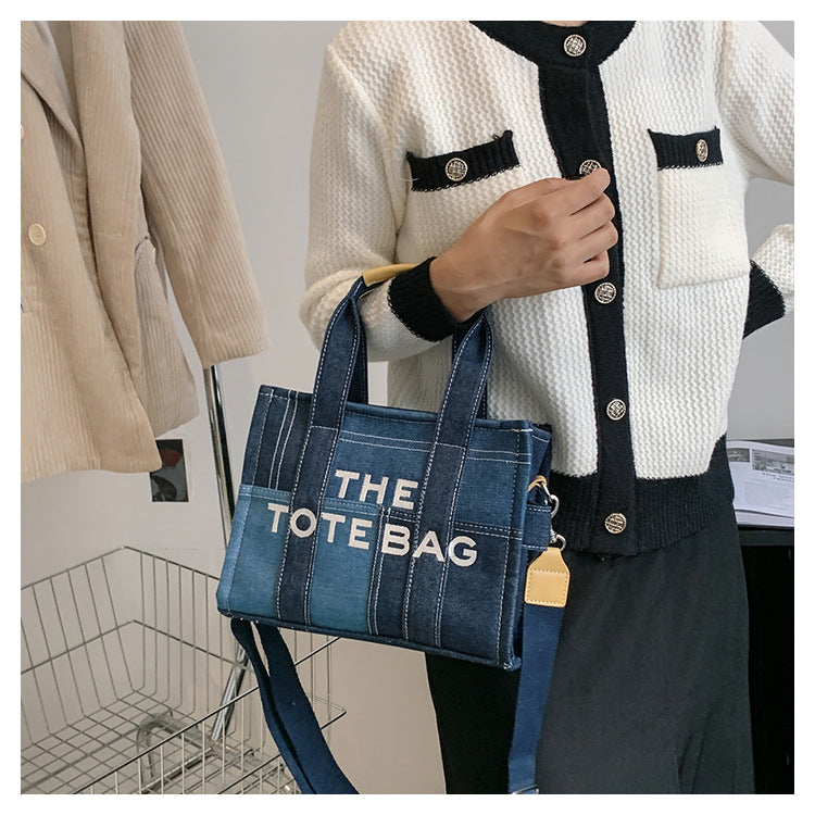 Women's Embroidered Letters Denim Blue Retro Patchwork Crossbody Bags