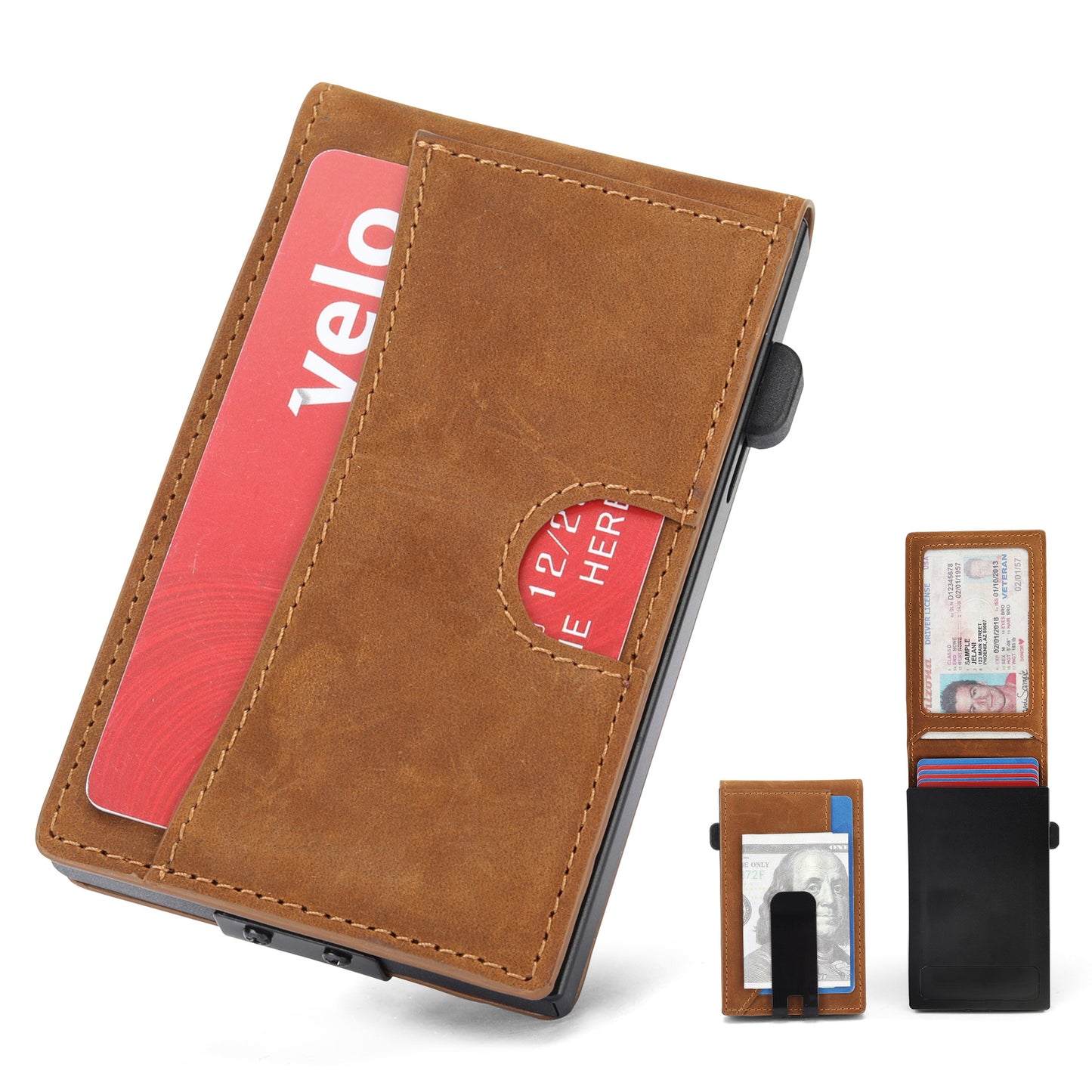 Men's Swiping Aluminum Alloy Cassette Cattlehide Multiple Men's Wallets