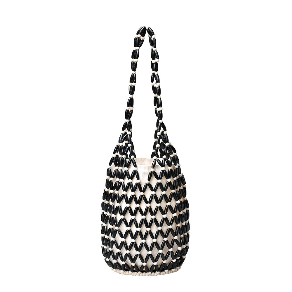 Women's With Wooden Beads Decoration Hand-woven Vacation Handbags