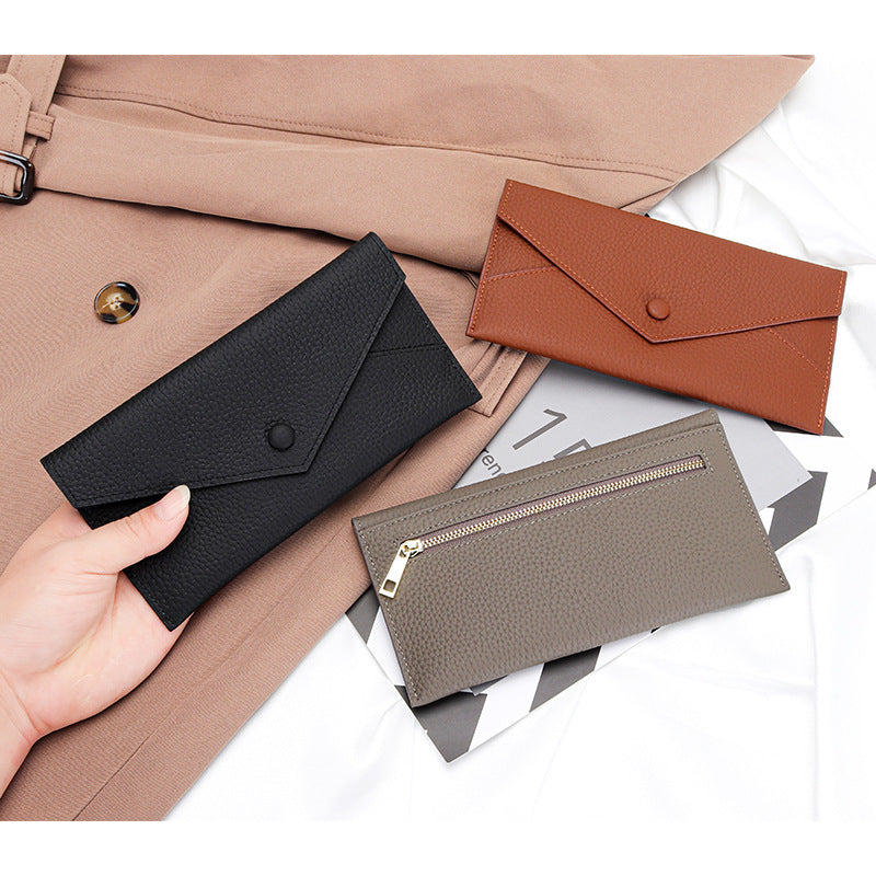 Women's Long Genuine Leather Soft Banknote Clip Ladies Wallet
