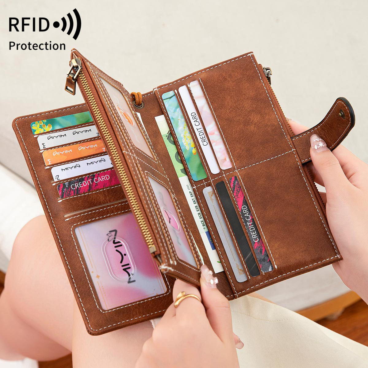 Long Retro Lady's Solid Color Portable Handbags