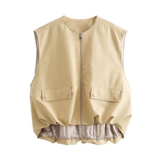 Women's Spring Street Fashion Pleated Hem Cotton Vests
