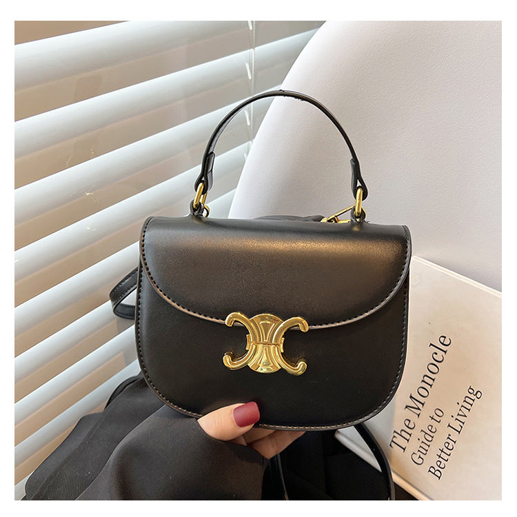 Women's Leather Texture Simple Saddle Retro Arc Bags