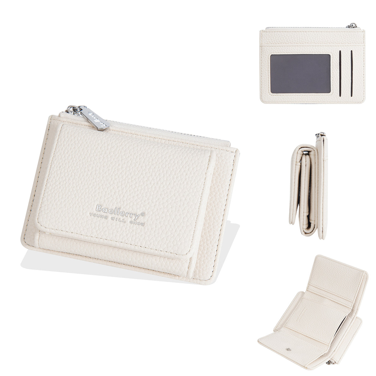 Women's High-grade Lychee Pattern Zipper Niche Tri Card Holder