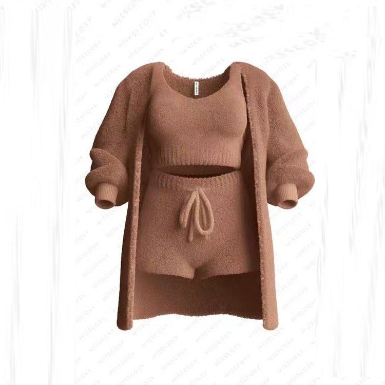 Knitted Plush Long Sleeve Set Three-piece Suits
