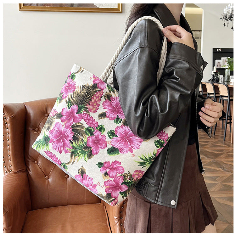 Women's Pattern Canvas Floral Cloth Ethnic Style Large Women's Shoulder Bag